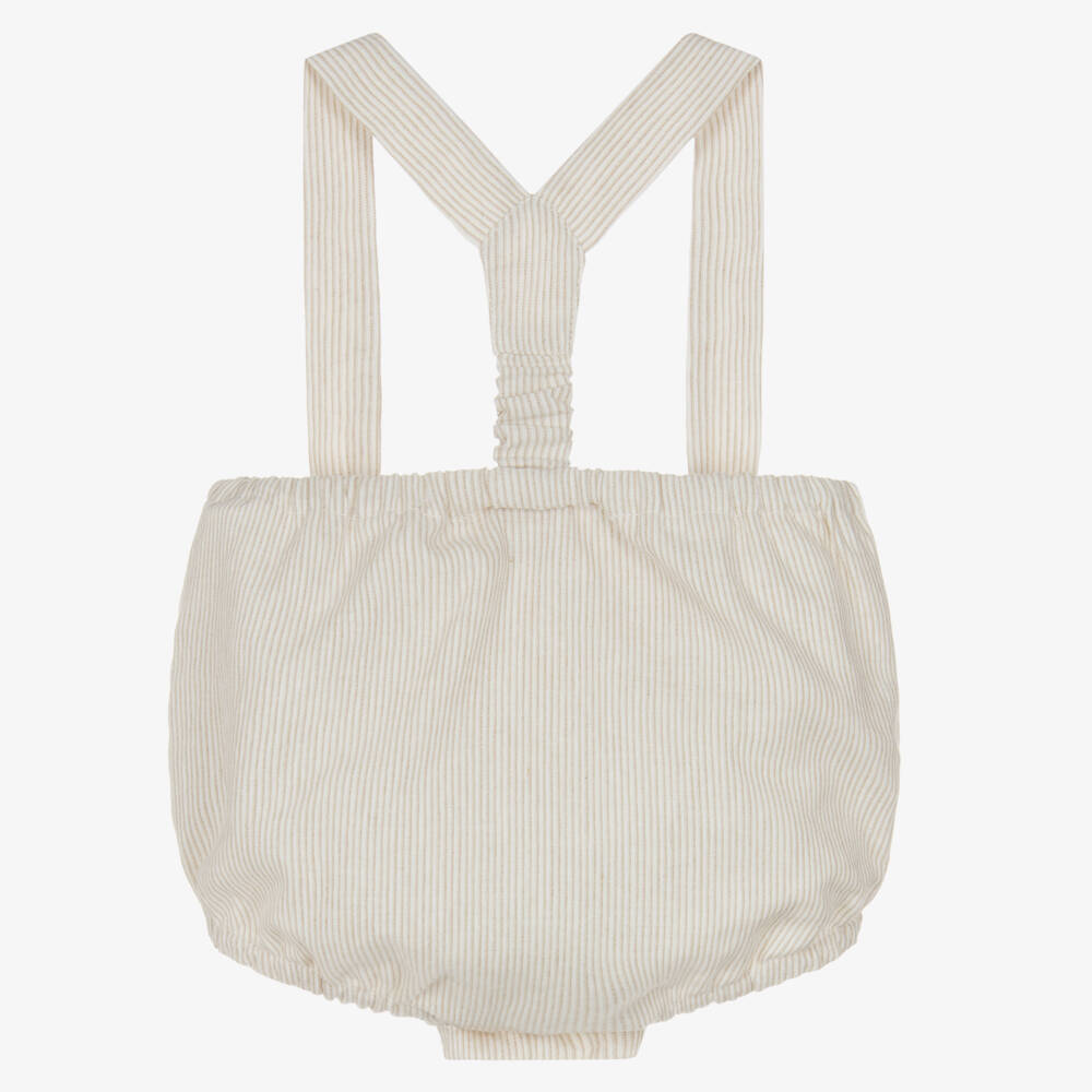 Dr. Kid-Baby Boys Beige Cotton & Linen Shorts with Shoulder Straps | Childrensalon