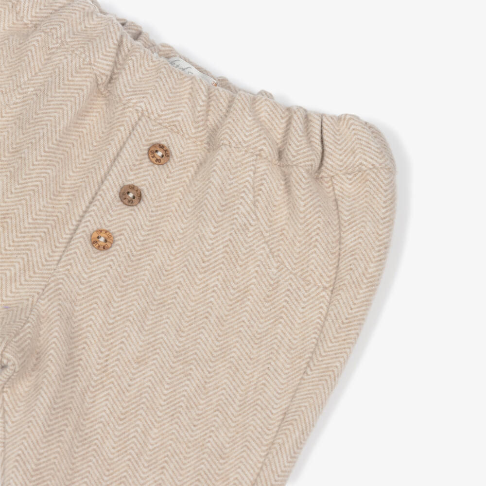 Dr. Kid-Baby Boys Beige Herringbone Jersey Trousers | Childrensalon