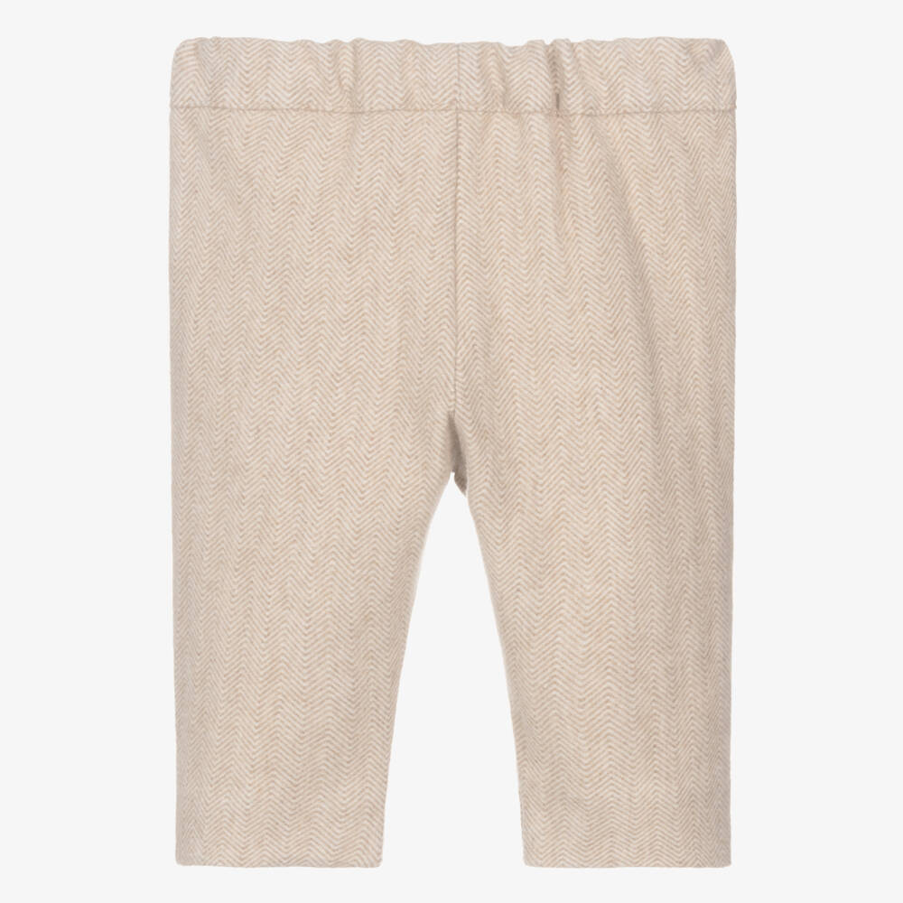Dr. Kid-Baby Boys Beige Herringbone Jersey Trousers | Childrensalon