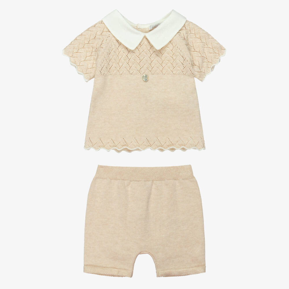 Dr. Kid-Baby Boys Beige Knitted Cotton Shorts Set | Childrensalon
