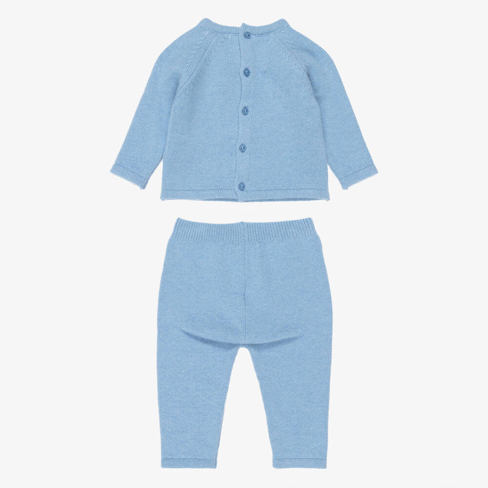 Dr. Kid-Baby Boys Blue Knit Bear Trouser Set | Childrensalon