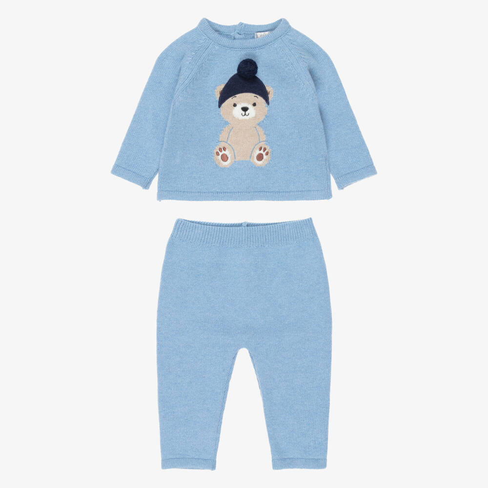 Dr. Kid-Baby Boys Blue Knit Bear Trouser Set | Childrensalon