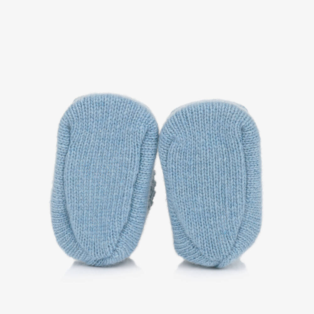 Dr. Kid-Baby Boys Blue Knitted Booties with Embroidered Bears | Childrensalon