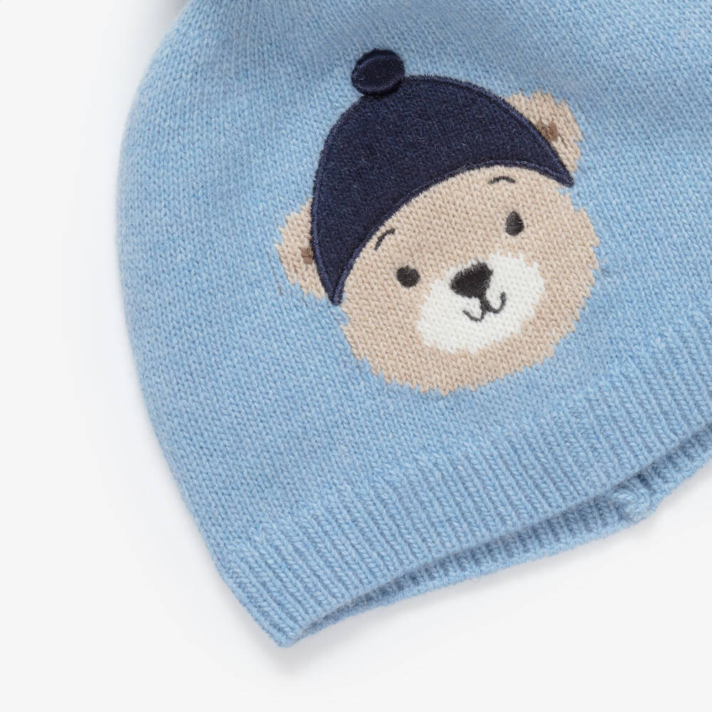 Dr. Kid-Baby Boys Blue Knitted Hat with Bear Intarsia | Childrensalon