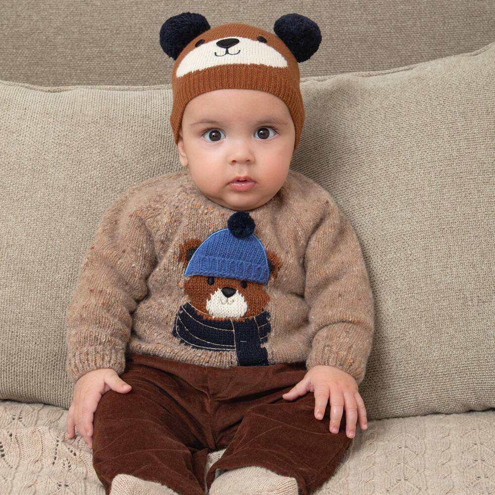 Dr. Kid-Baby Boys Brown Wool Bear Sweater | Childrensalon