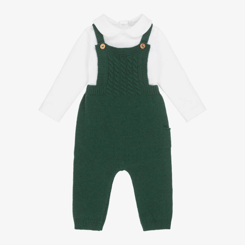 Dr. Kid-Baby Boys Green Knitted Dungarees & Bodysuit Set | Childrensalon