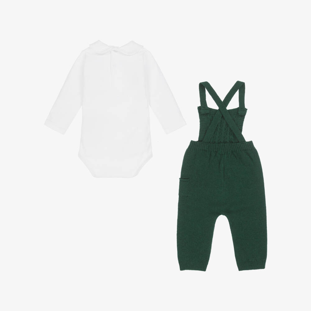 Dr. Kid-Baby Boys Green Knitted Dungarees & Bodysuit Set | Childrensalon