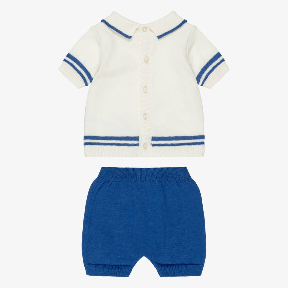 Dr. Kid-Baby Boys Ivory & Blue Cotton Knit Shorts Set | Childrensalon