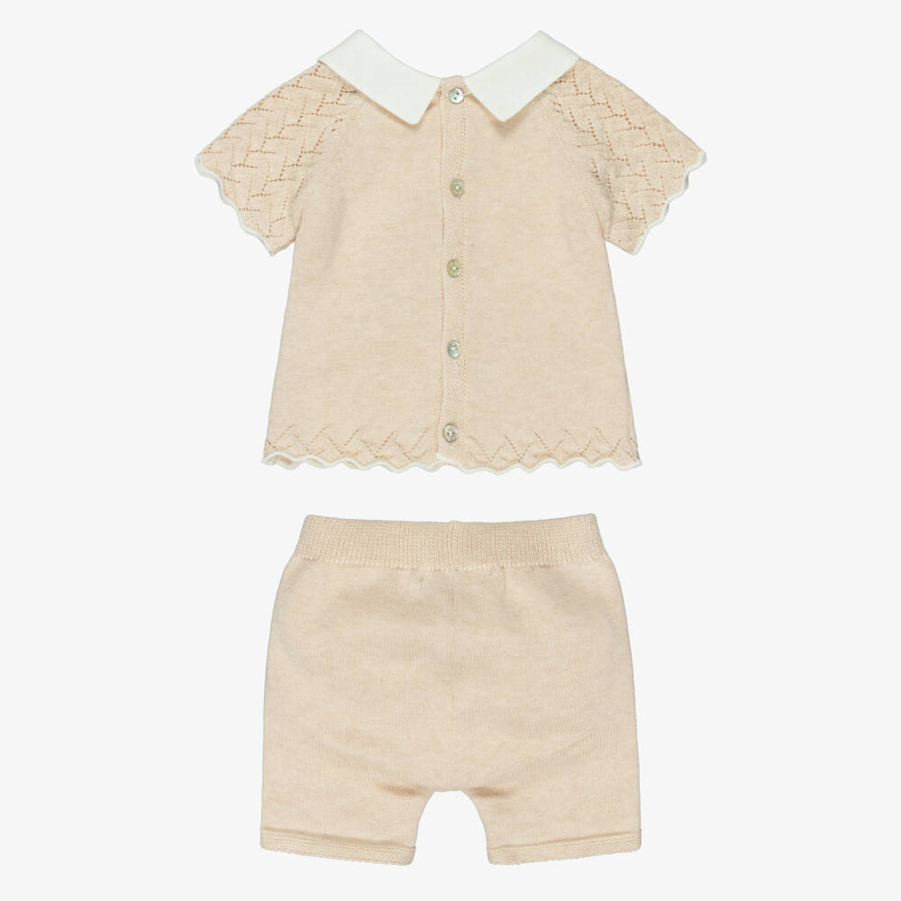 Dr. Kid-Baby Boys Ivory Knitted Cotton Shorts Set | Childrensalon