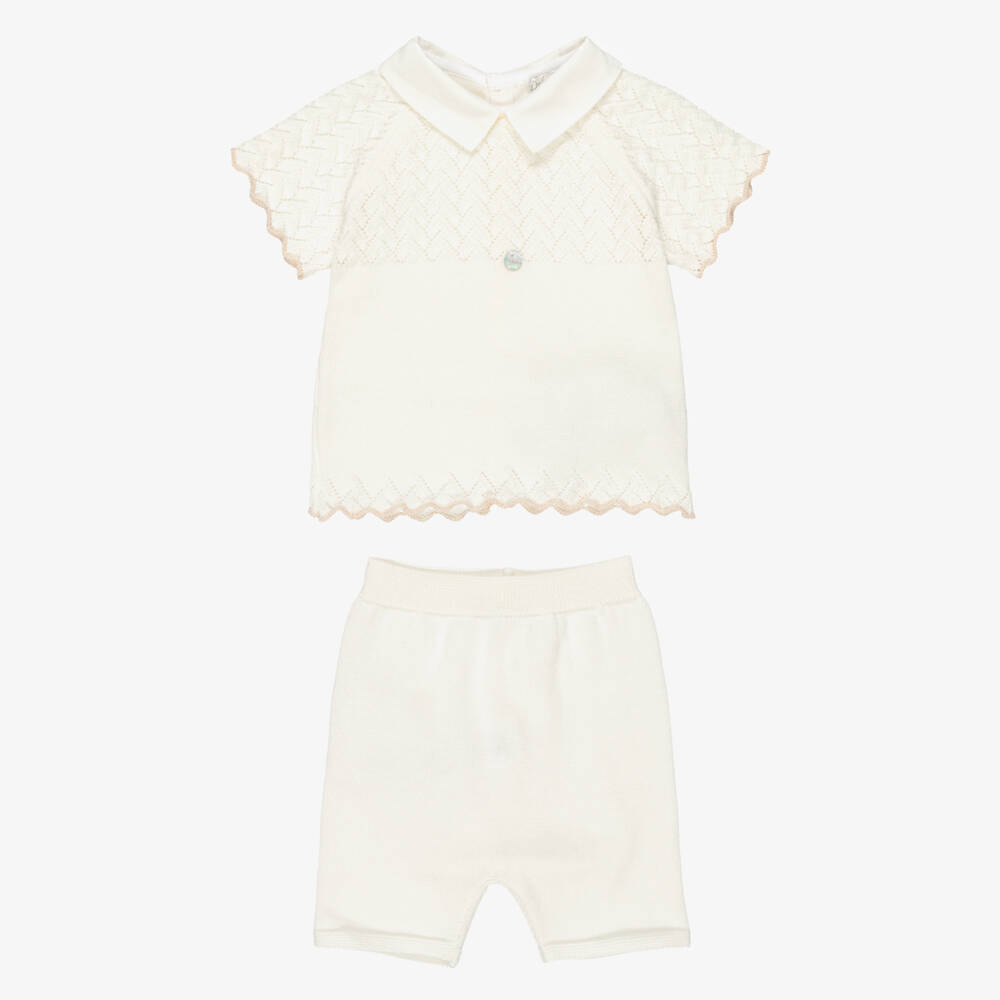 Dr. Kid-Baby Boys Ivory Knitted Cotton Shorts Set | Childrensalon