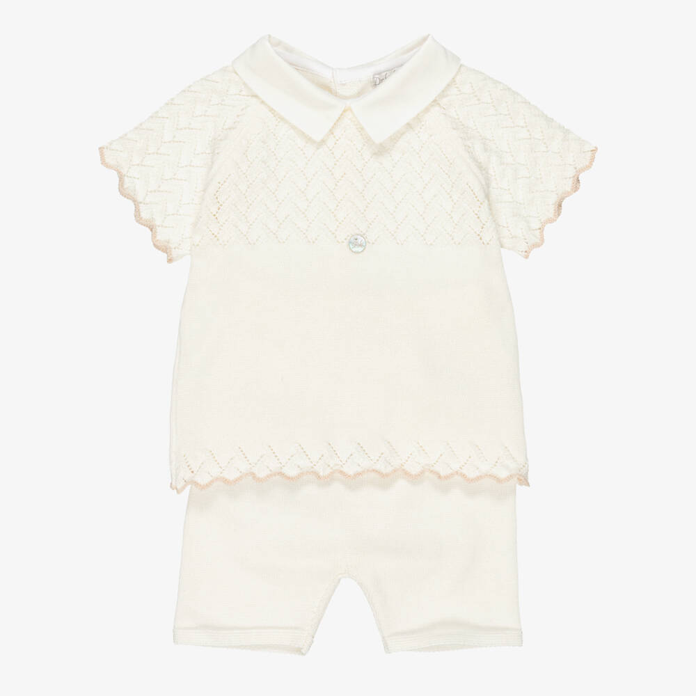 Dr. Kid-Baby Boys Ivory Knitted Cotton Shorts Set | Childrensalon