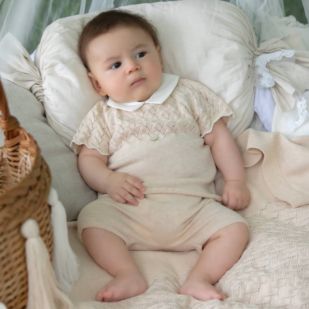 Dr. Kid-Baby Boys Ivory Knitted Cotton Shorts Set | Childrensalon