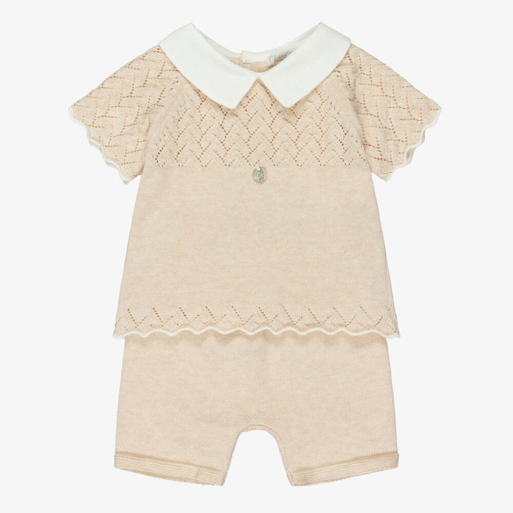 Dr. Kid-Baby Boys Ivory Knitted Cotton Shorts Set | Childrensalon
