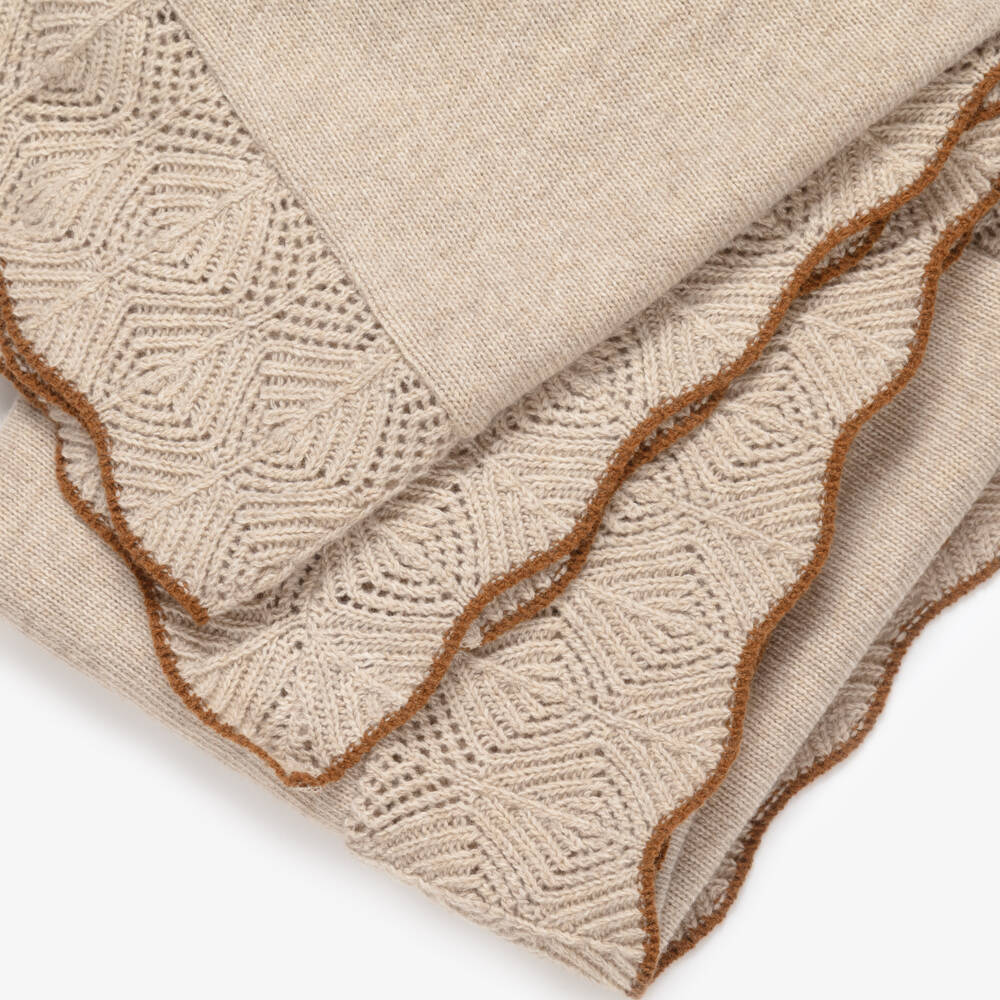 Dr. Kid-Baby Girls Beige Knitted Blanket with Deer Intarsia (90cm) | Childrensalon