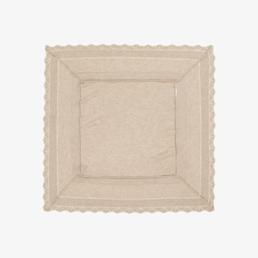 Dr. Kid-Baby Girls Beige Knitted Blanket with Velvet Bow (84cm) | Childrensalon