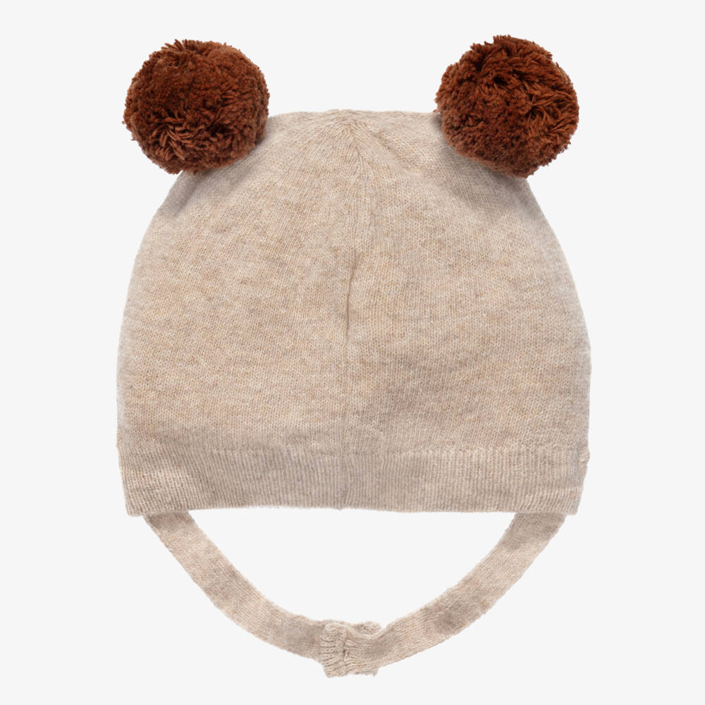 Dr. Kid-Baby Girls Beige Knitted Hat with Deer Intarsia | Childrensalon
