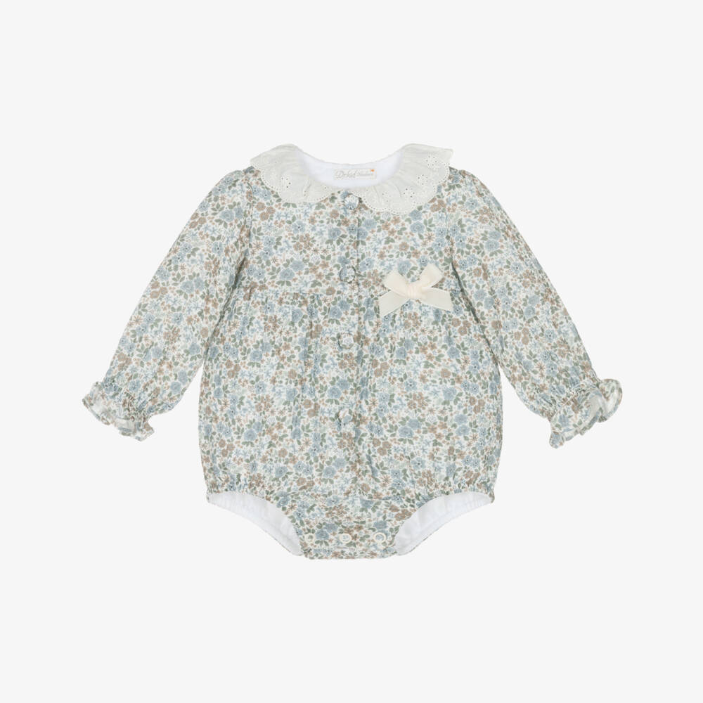 Dr. Kid-Baby Girls Blue Cotton Floral Print Shortie | Childrensalon