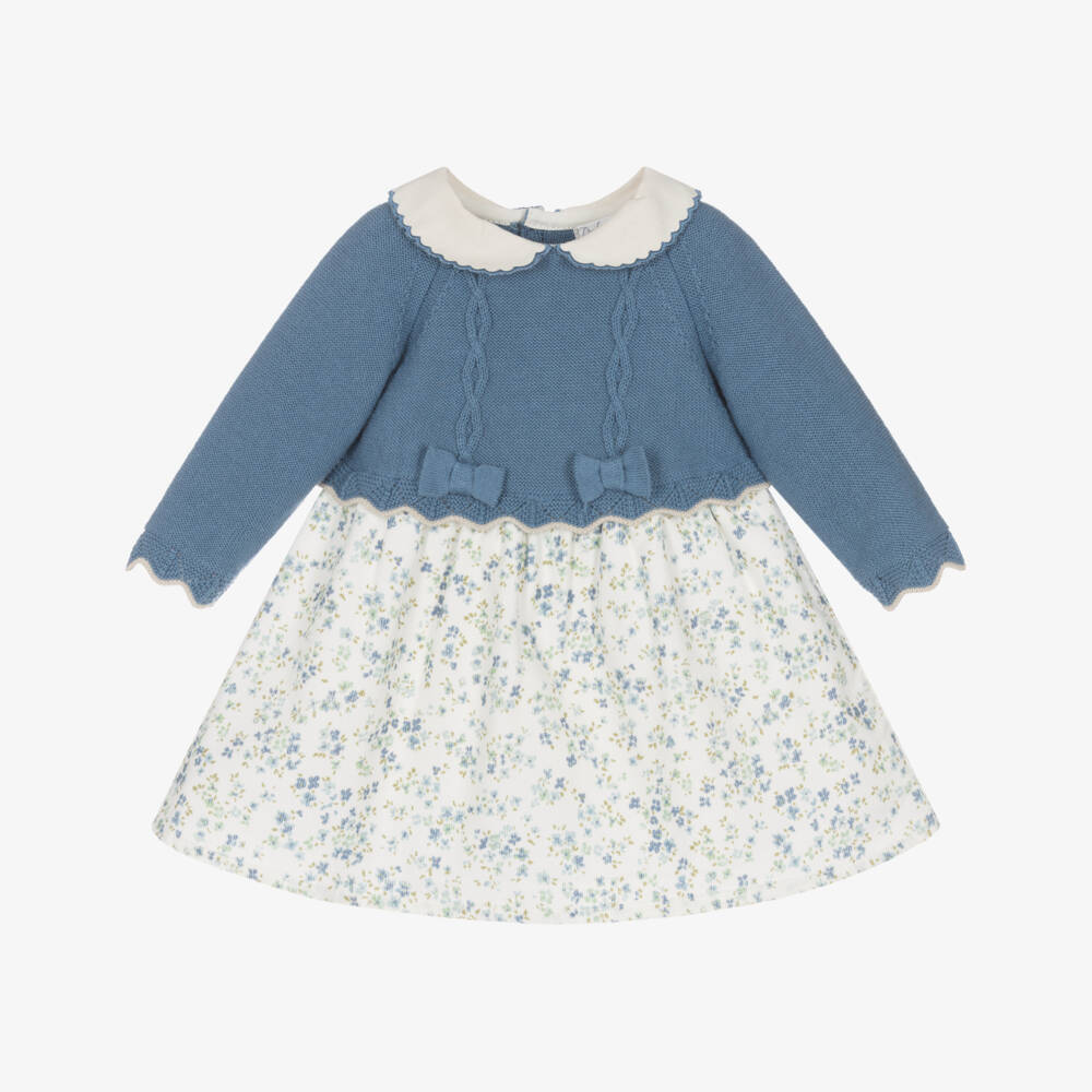 Dr. Kid-Baby Girls Blue & Ivory Floral Corduroy Dress | Childrensalon