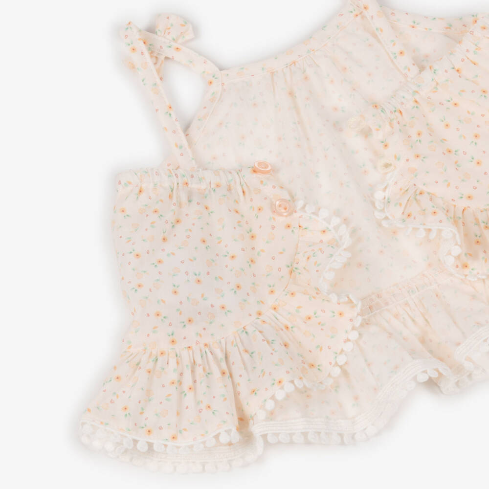 Dr. Kid-Baby Girls Coral Orange Knitted Shorts Set | Childrensalon