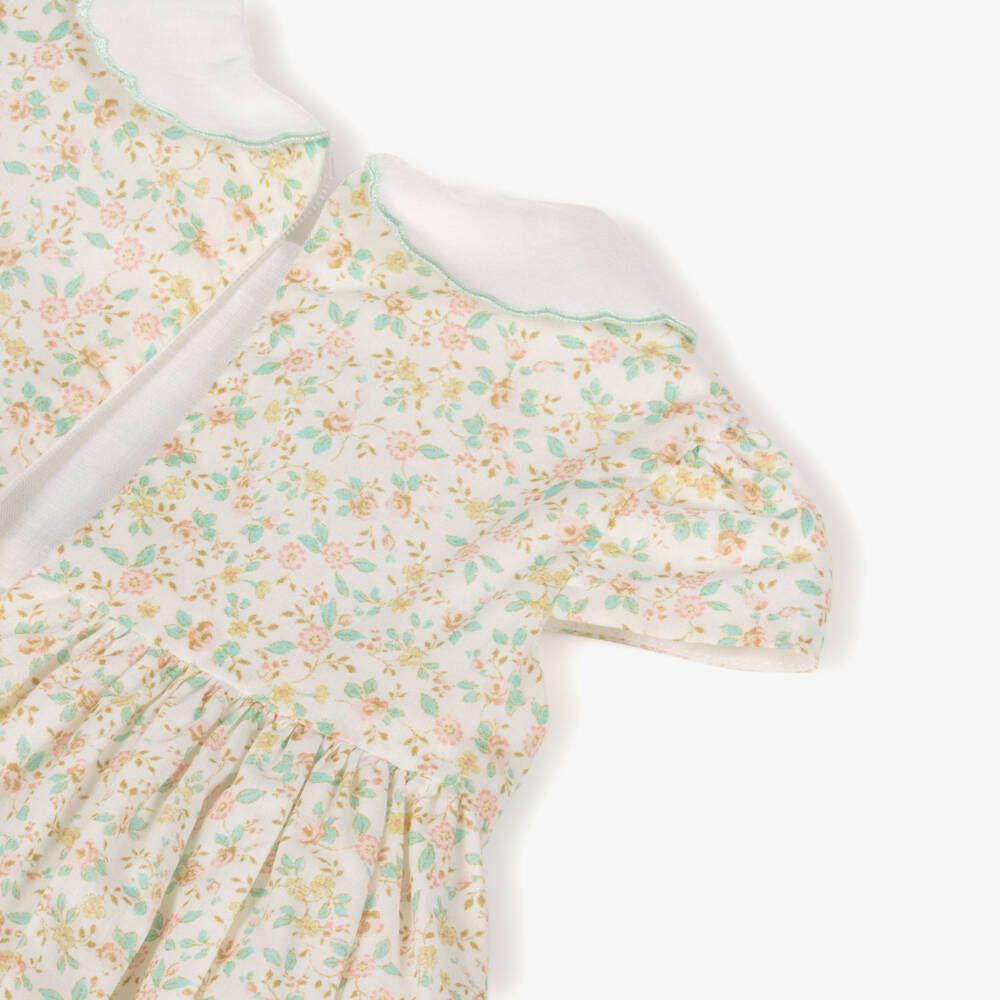 Dr. Kid-Baby Girls Ivory Dress with Smocking & Ditsy Floral Print | Childrensalon