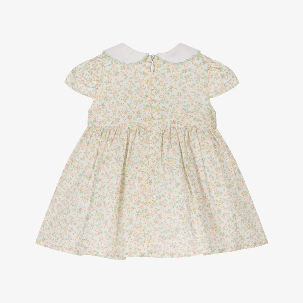 Dr. Kid-Baby Girls Ivory Dress with Smocking & Ditsy Floral Print | Childrensalon
