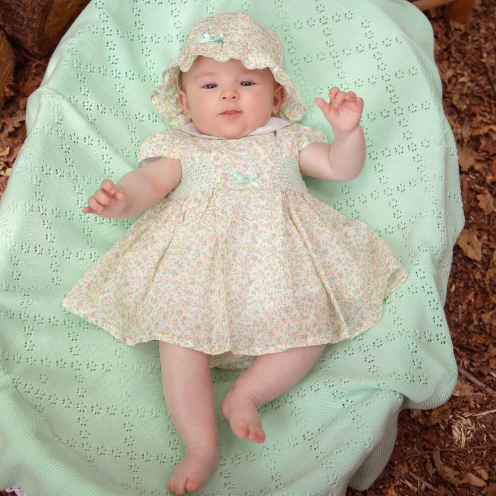 Dr. Kid-Baby Girls Ivory Dress with Smocking & Ditsy Floral Print | Childrensalon