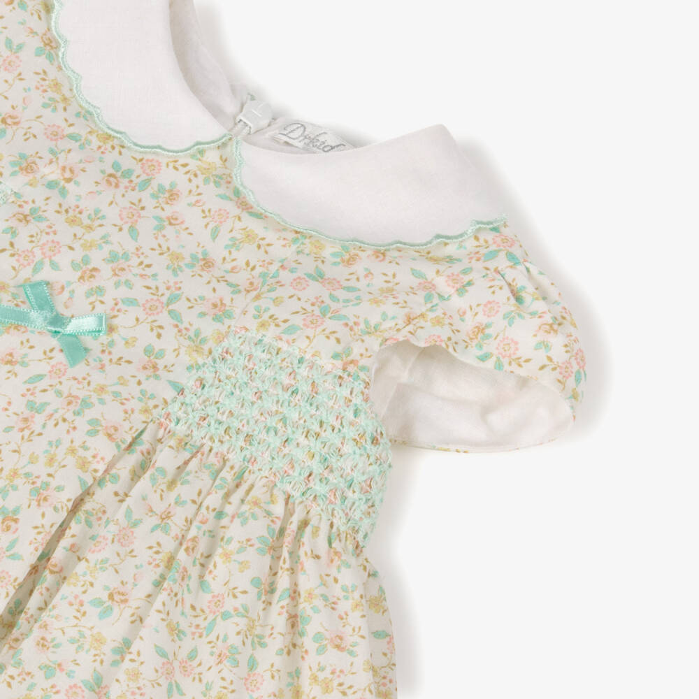 Dr. Kid-Baby Girls Ivory Dress with Smocking & Ditsy Floral Print | Childrensalon