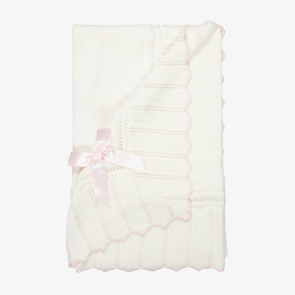 Dr. Kid-Baby Girls Ivory Knitted Cotton Blanket (90cm) | Childrensalon