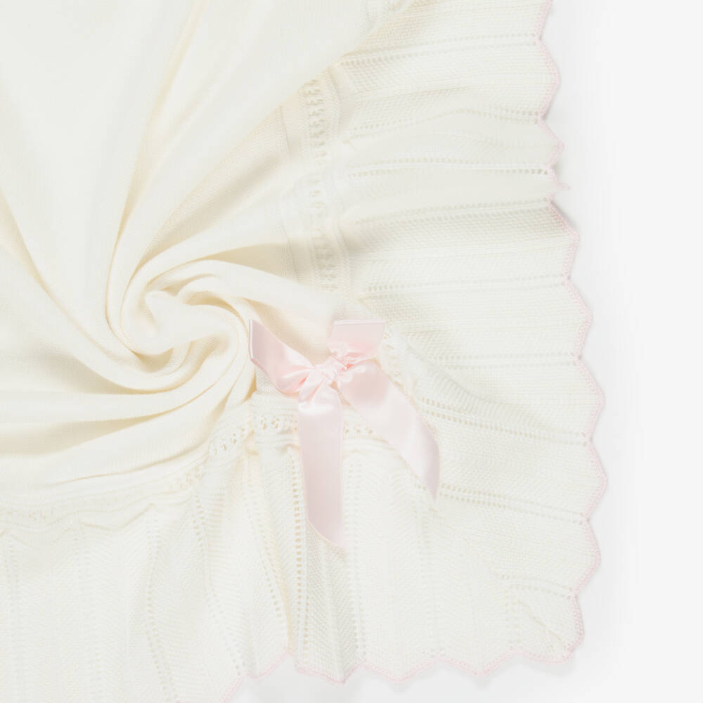 Dr. Kid-Baby Girls Ivory Knitted Cotton Blanket (90cm) | Childrensalon