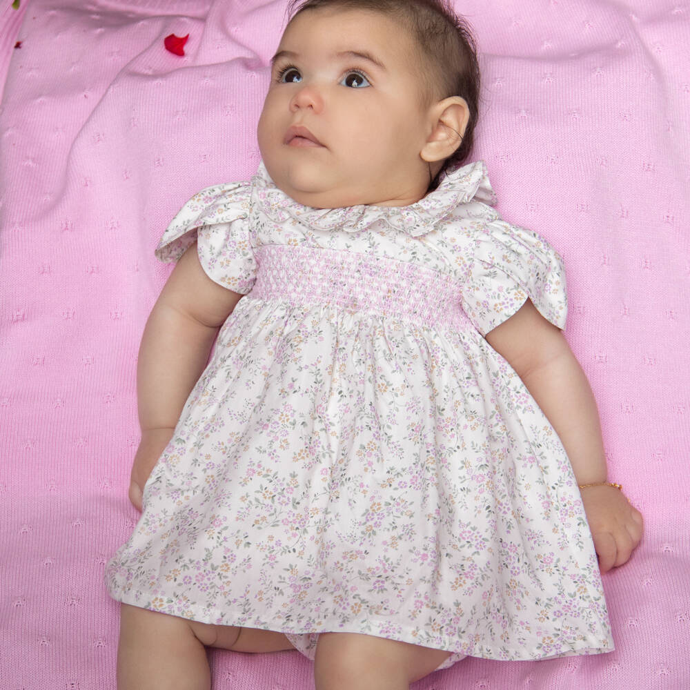 Dr. Kid-فستان قطن بطبعة ورود لون عاجي وليلكي للبنات الرضع | Childrensalon