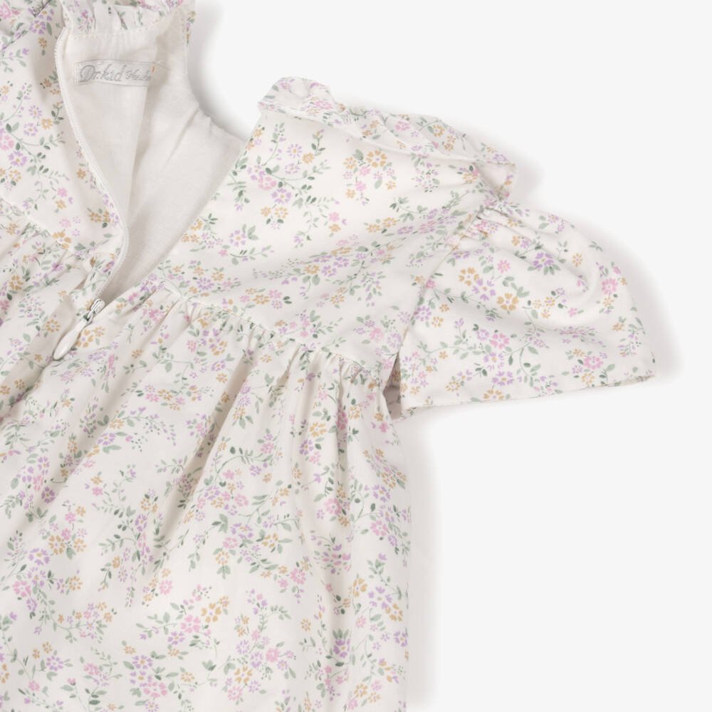 Dr. Kid-Baby Girls Ivory & Lilac Floral Print Smocked Cotton Dress | Childrensalon