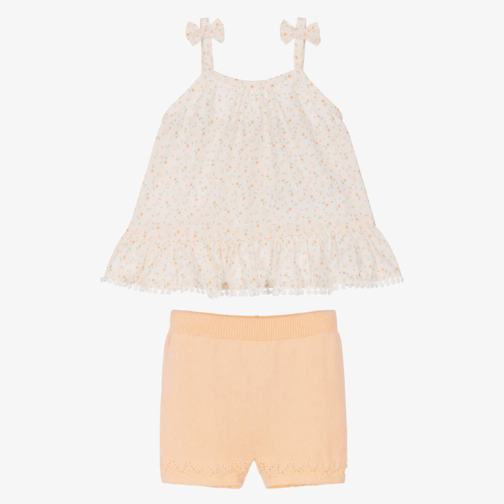 Dr. Kid-Baby Girls Pastel Orange Knitted Shorts Set | Childrensalon