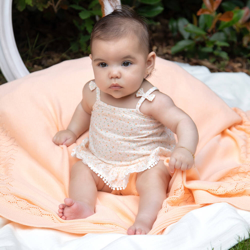 Dr. Kid-Baby Girls Pastel Orange Knitted Shorts Set | Childrensalon