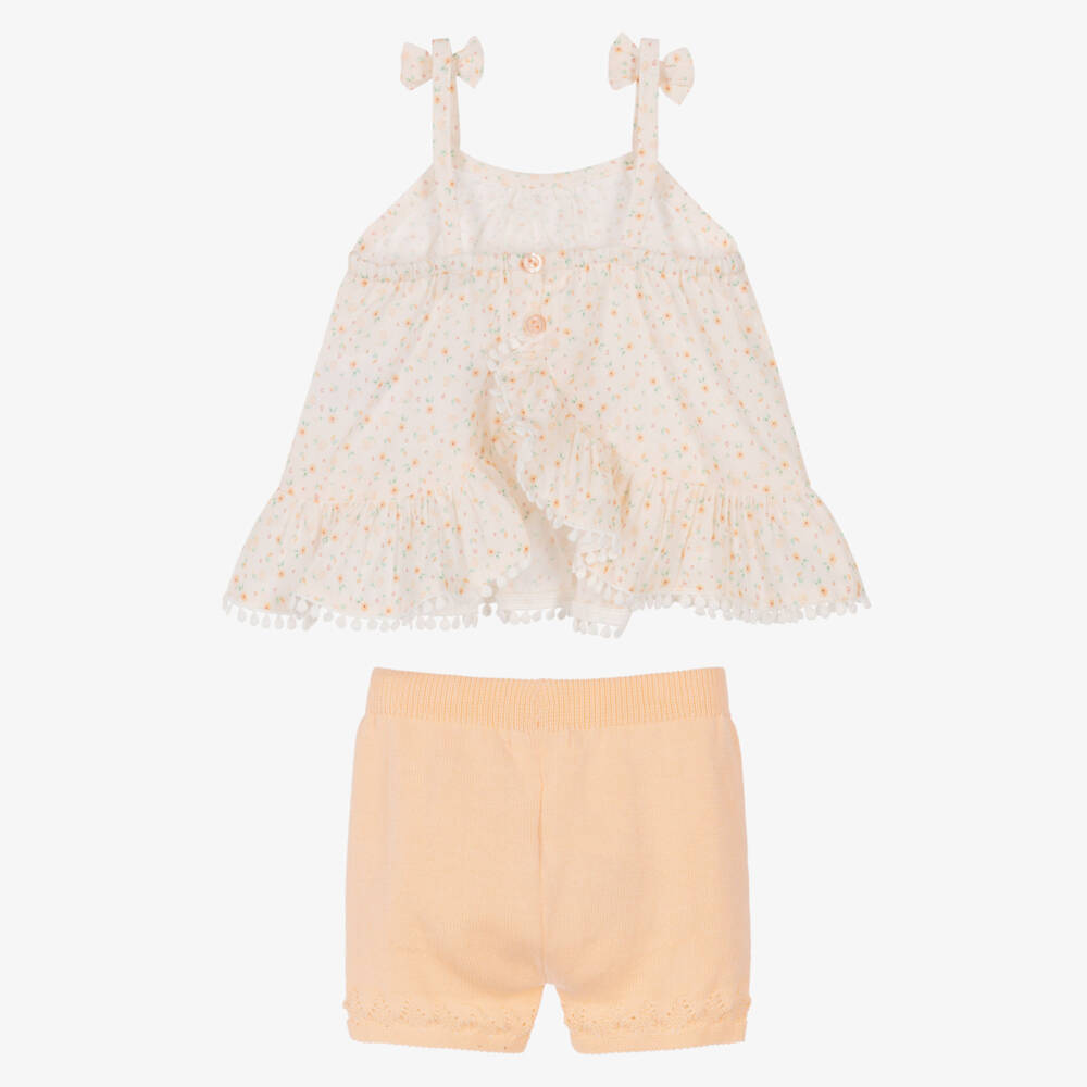 Dr. Kid-Baby Girls Pastel Orange Knitted Shorts Set | Childrensalon