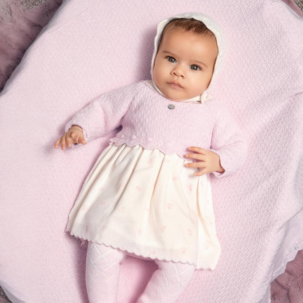 Dr. Kid-Baby Girls Pink & Ivory Dress with Scalloped Trim | Childrensalon