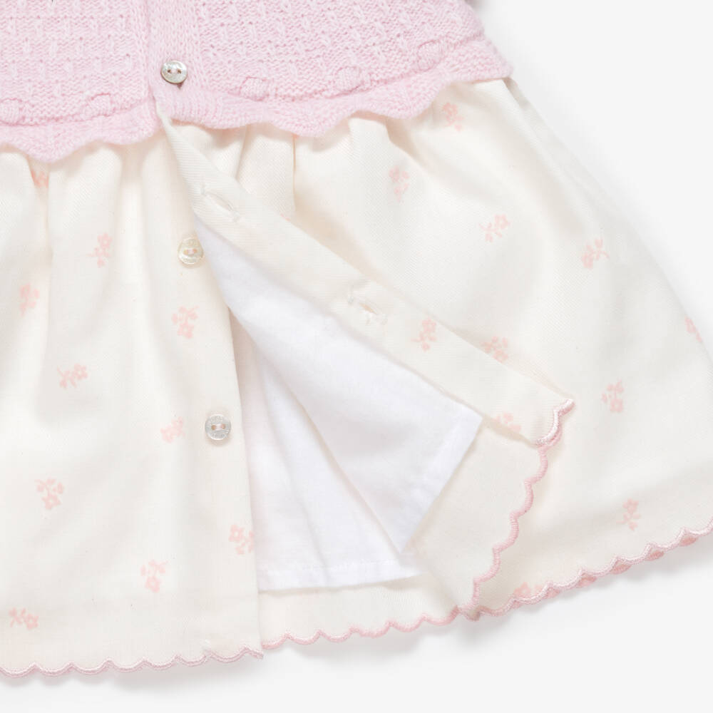 Dr. Kid-Baby Girls Pink & Ivory Dress with Scalloped Trim | Childrensalon