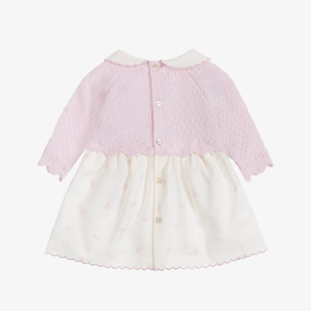 Dr. Kid-Baby Girls Pink & Ivory Dress with Scalloped Trim | Childrensalon