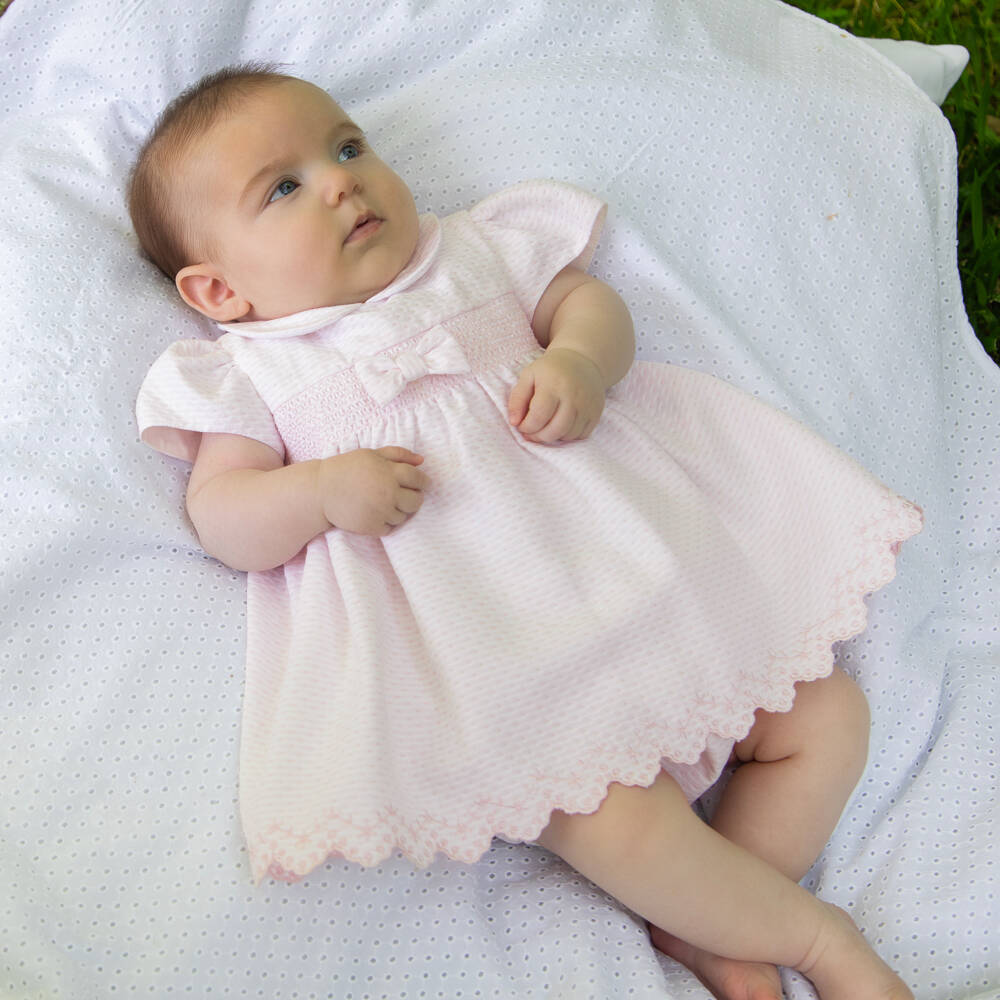 Dr. Kid-فستان قطن مطرز لون زهري للبنات الرضع | Childrensalon