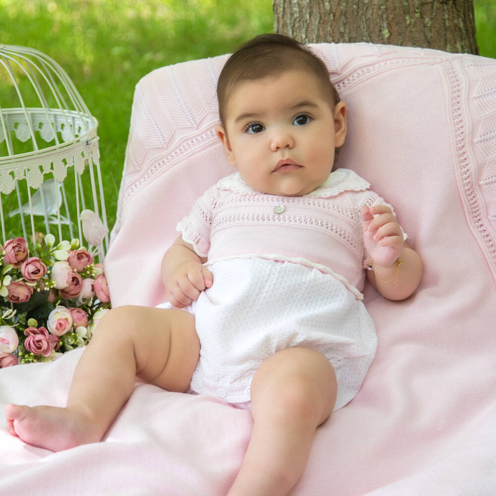 Dr. Kid-Baby Girls Pink & White Knit Shortie | Childrensalon