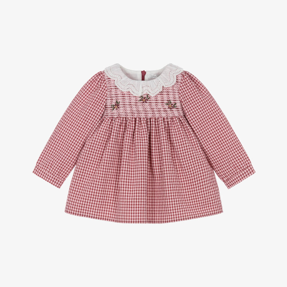Dr. Kid-Baby Girls Red & Pink Gingham Dress with Ruffle Collar | Childrensalon