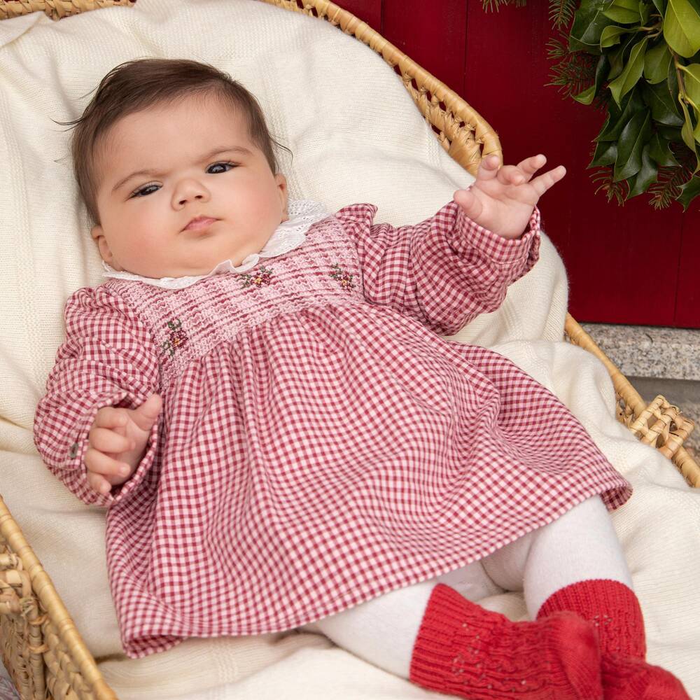 Dr. Kid-Baby Girls Red & Pink Gingham Dress with Ruffle Collar | Childrensalon