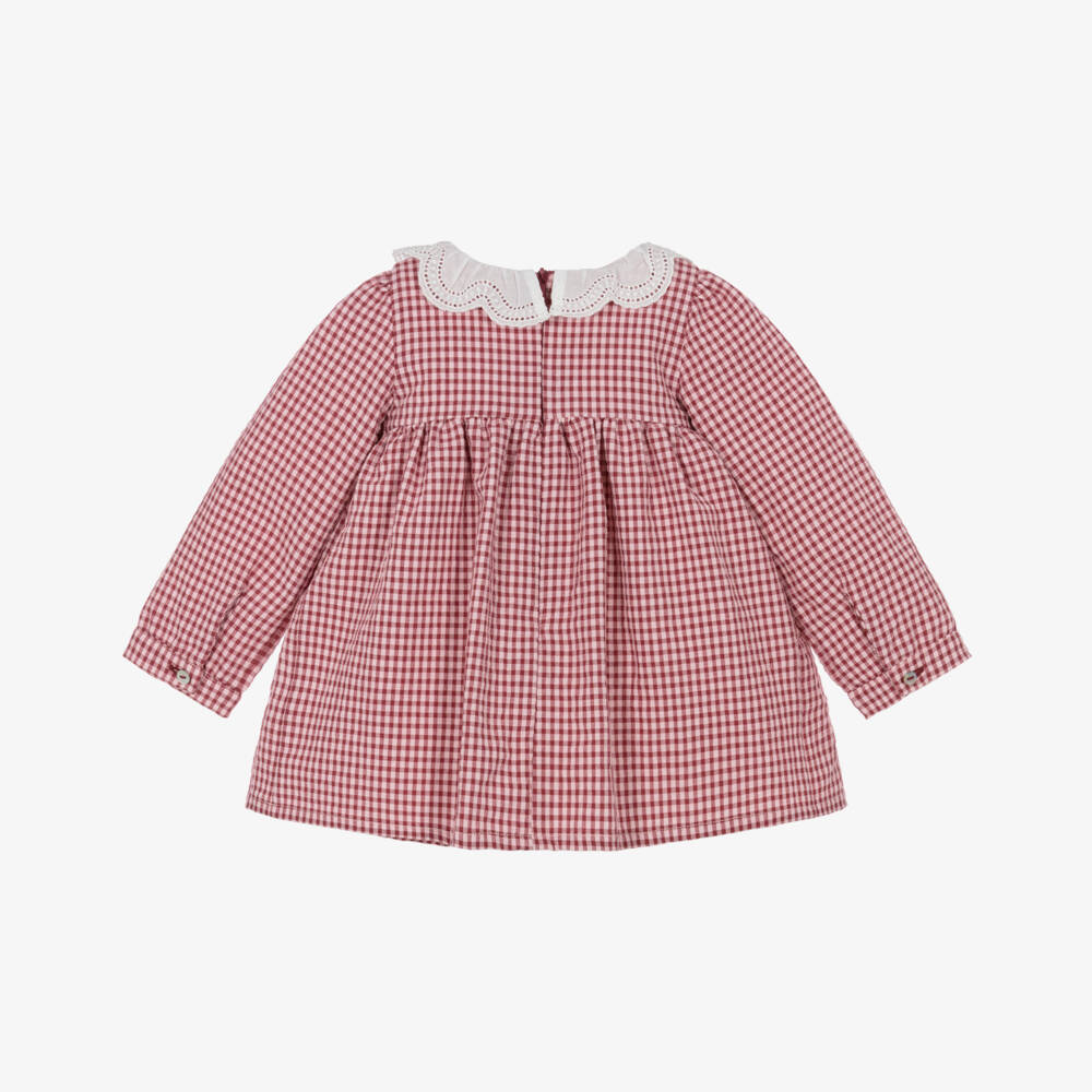 Dr. Kid-Baby Girls Red & Pink Gingham Dress with Ruffle Collar | Childrensalon