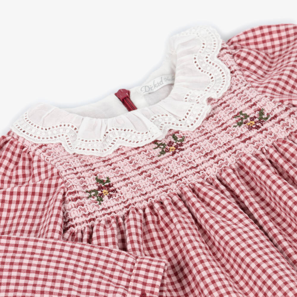 Dr. Kid-Baby Girls Red & Pink Gingham Dress with Ruffle Collar | Childrensalon