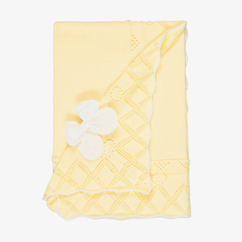 Dr. Kid-Baby Girls Yellow Cotton Knit Blanket (86cm) | Childrensalon