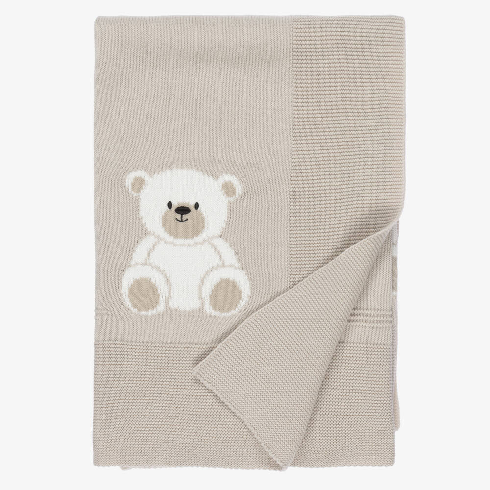 Dr. Kid-Beige Cotton & Wool Knit Bear Blanket (95cm) | Childrensalon