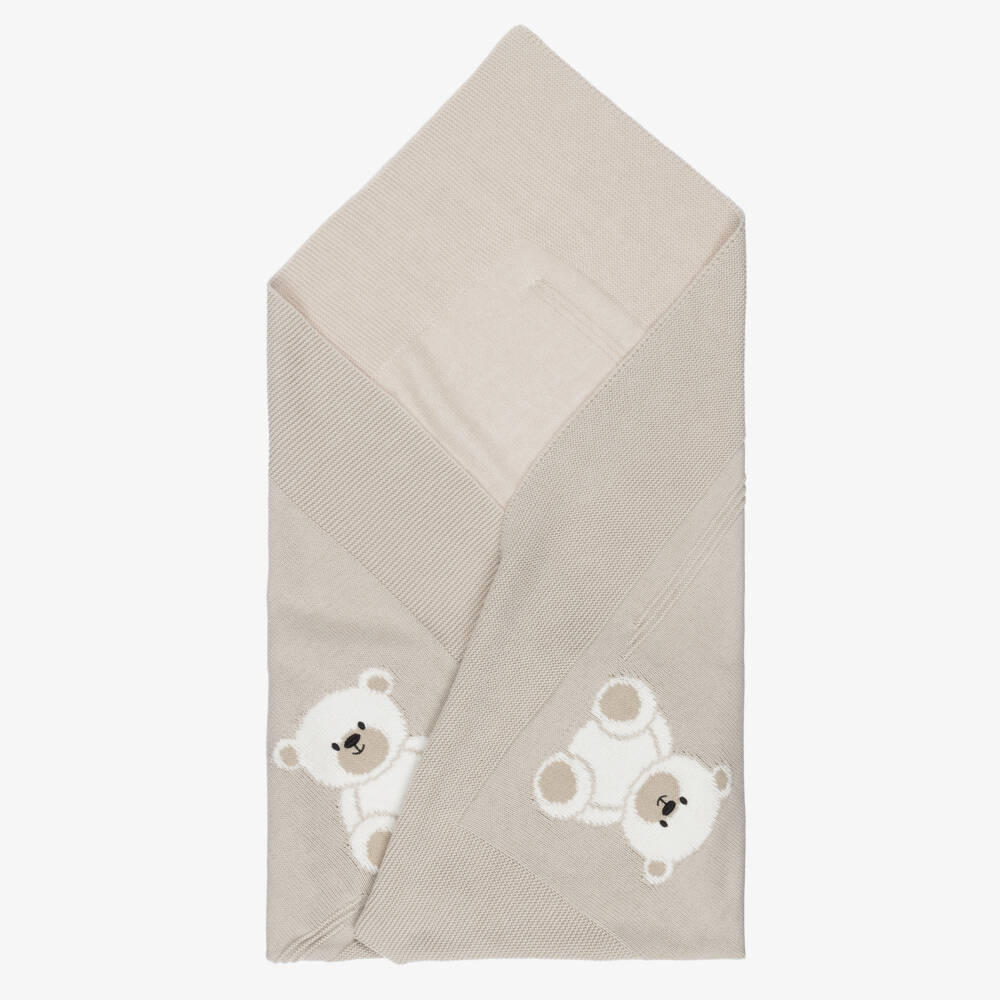 Dr. Kid-Beige Cotton & Wool Knit Bear Blanket (95cm) | Childrensalon