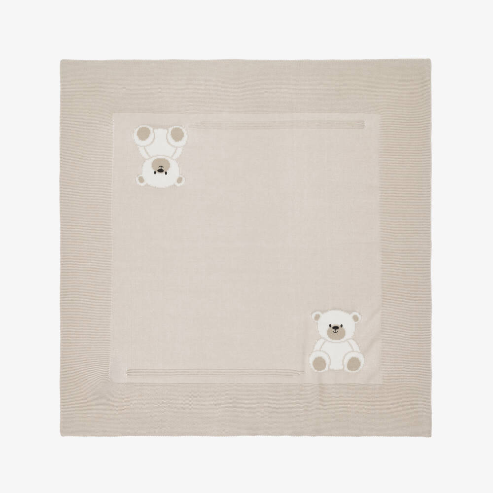 Dr. Kid-Beige Cotton & Wool Knit Bear Blanket (95cm) | Childrensalon