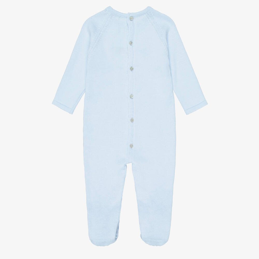 Dr. Kid-Blue Cotton Knit Babygrow with Teddy Motif | Childrensalon