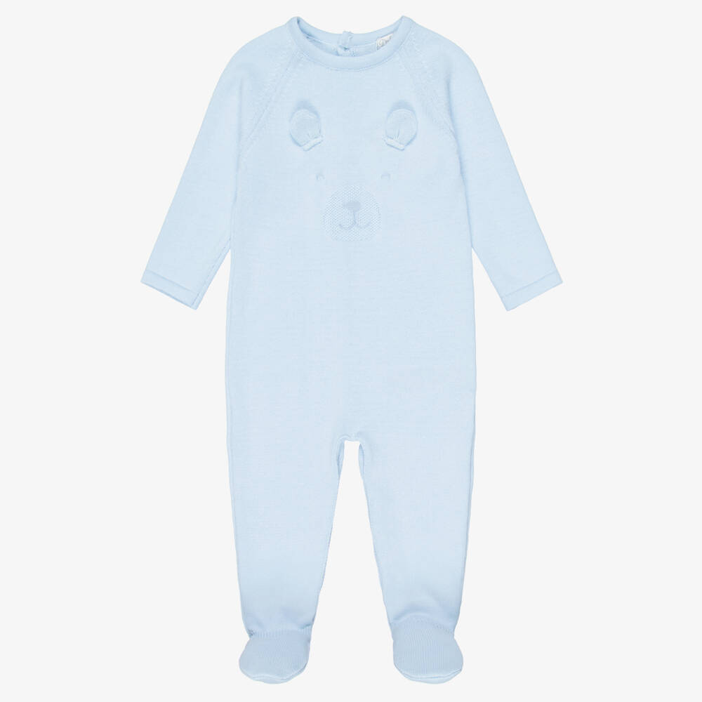 Dr. Kid-Blue Cotton Knit Babygrow with Teddy Motif | Childrensalon
