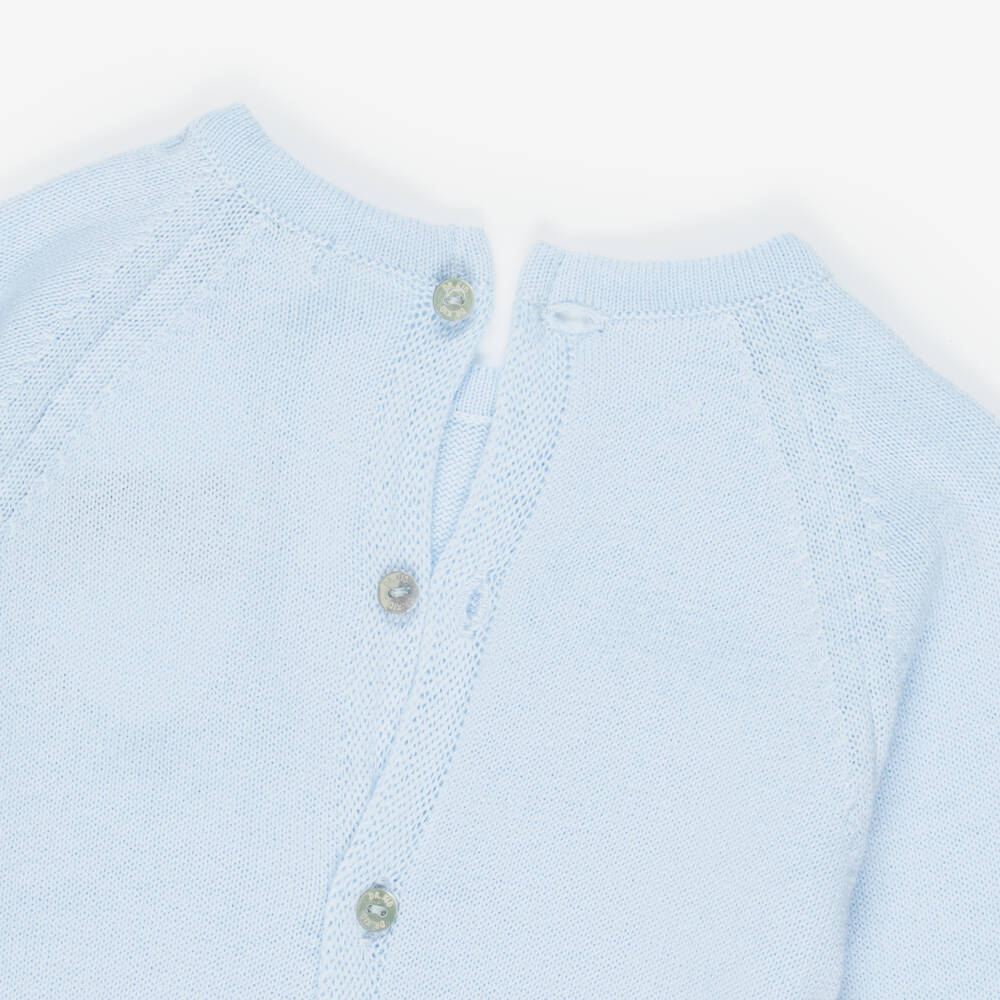 Dr. Kid-Blue Cotton Knit Babygrow with Teddy Motif | Childrensalon